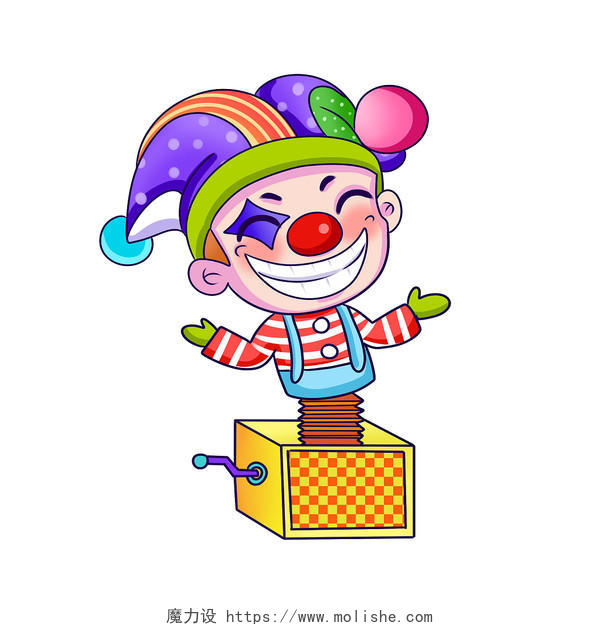 彩色手绘卡通愚人节小丑搞怪整蛊盲盒元素PNG素材
